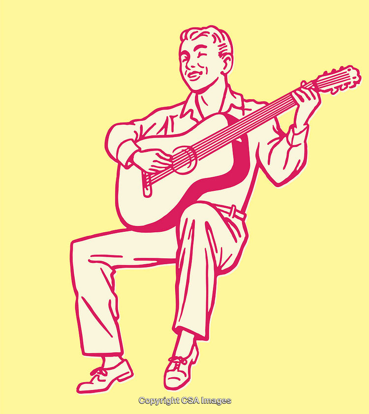 Retro Illustration of a Man Playing Acoustic Guitar in Vibrant Colors