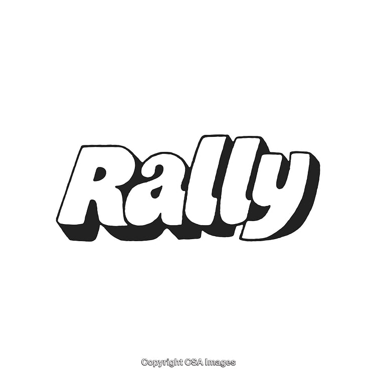 Bold Text Graphic Design Featuring The Word Rally in Black and White