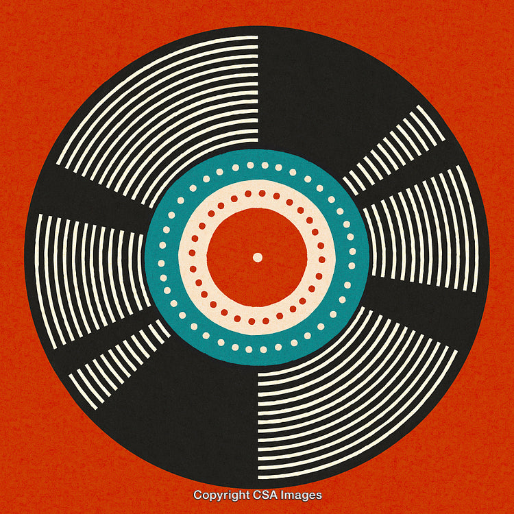 Retro Vinyl Record Illustration with Vibrant Colors and Modern Geometric Design