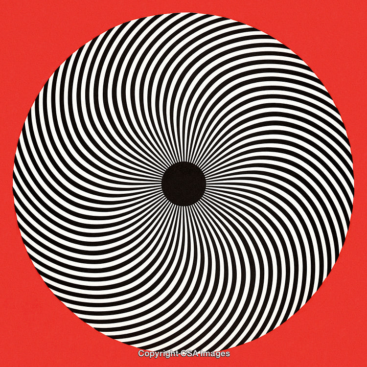 Mesmerizing Black and White Spiral Design on Vibrant Red Background