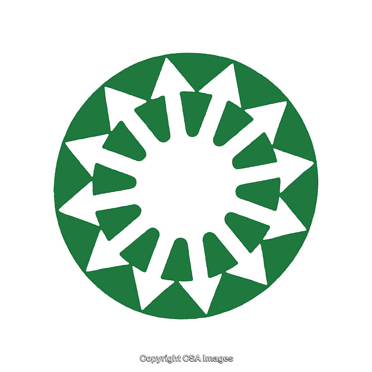 Green Circle with Outward Pointing White Arrows Symbol Design