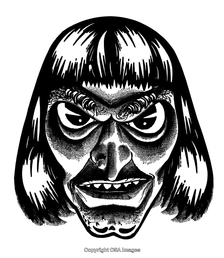 Black and White Illustration of a Stylized Male Face with Intense Expression