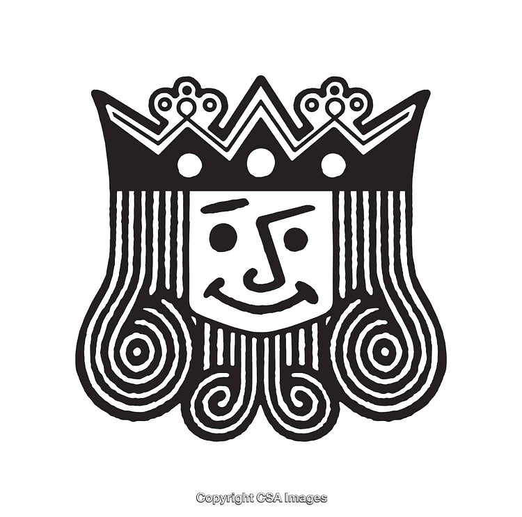 Black and White Line Art of Smiling Crowned Character Illustration