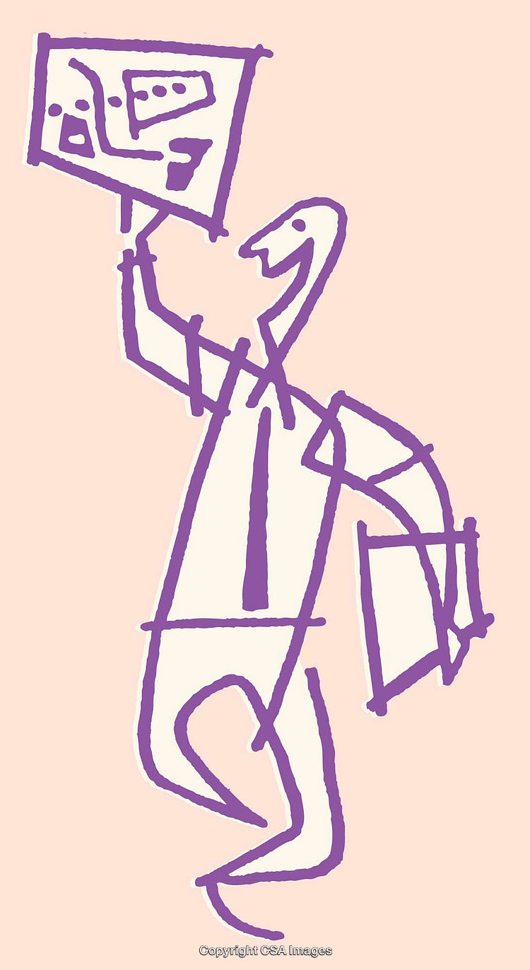 Abstract Purple Line Art Depicting a Creative Individual Holding a Panel