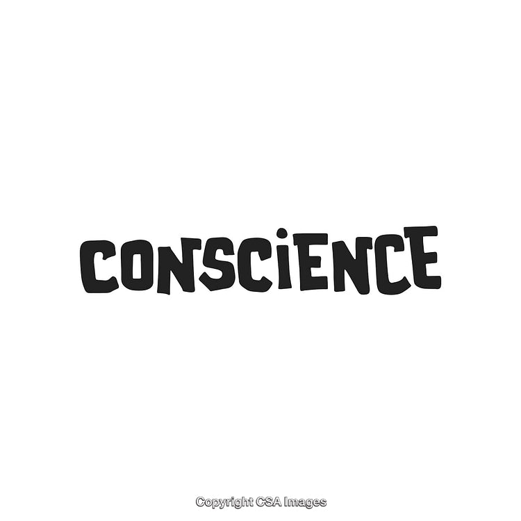 Typographic Black Text on White Background Emphasizing 'Conscience' in Dynamic Font