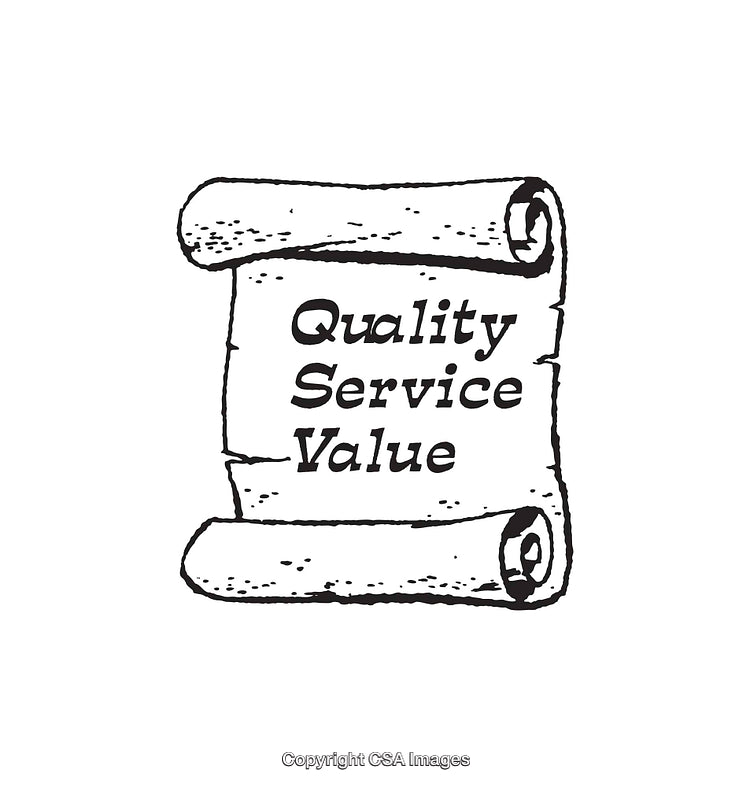 Hand-Drawn Scroll with Text Emphasizing Quality, Service, and Value