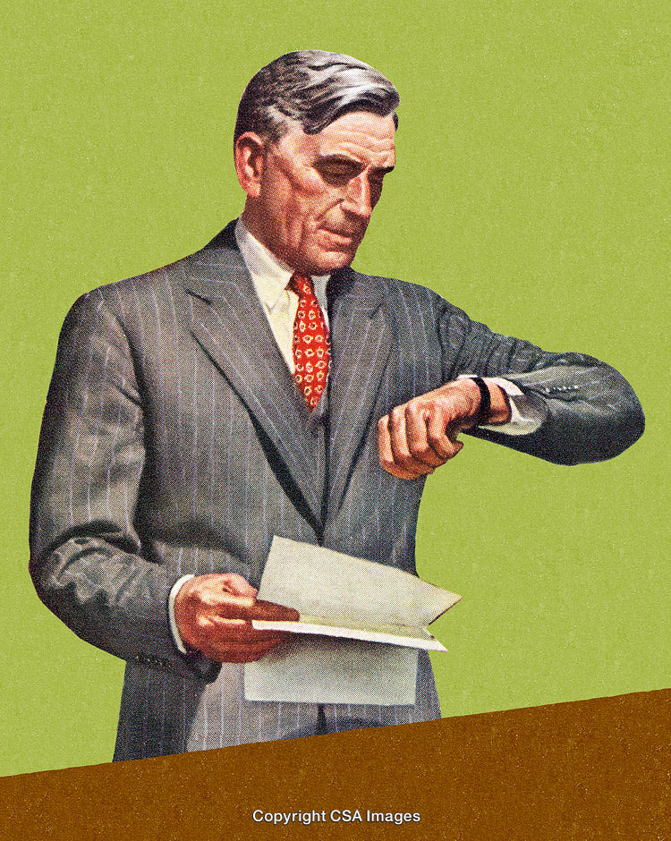 Man in Formal Suit Checking Time While Holding Documents