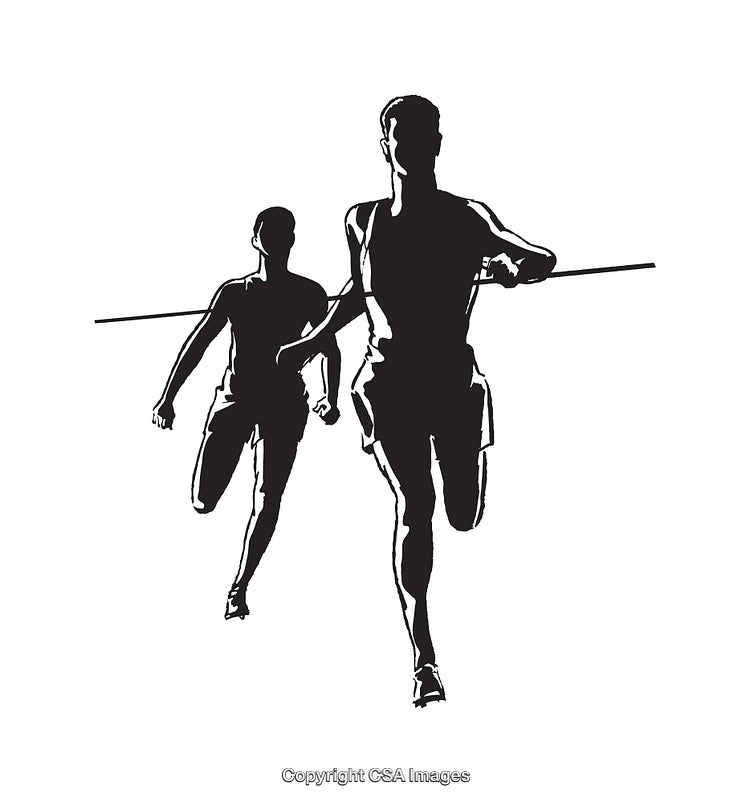 Silhouette Illustration of Two Running Athletes in Black and White