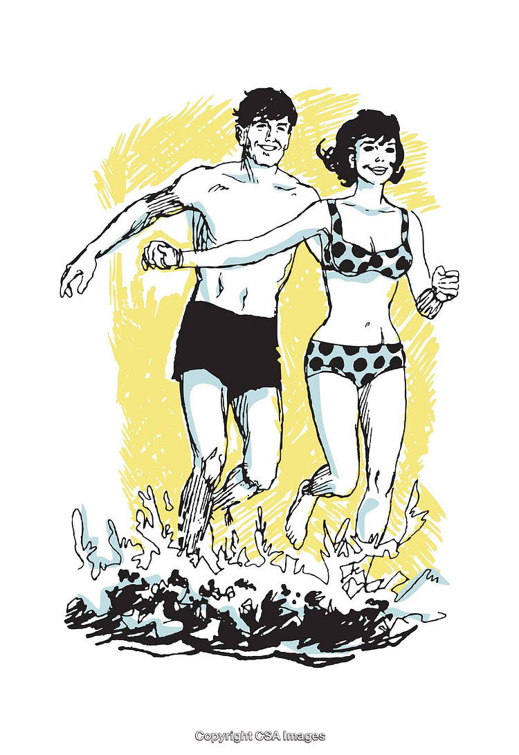 Illustration of a Joyful Couple Running Together at the Beach