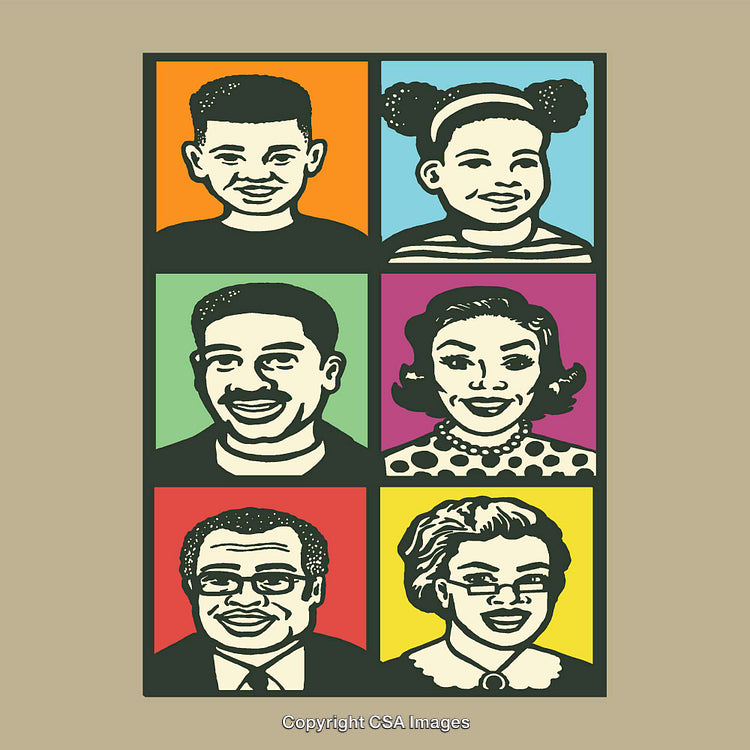 Colorful Pop Art Style Family Portrait Collage Illustrations