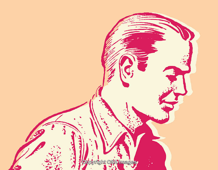 Retro Styled Line Art Illustration of a Thoughtful Man in Profile View