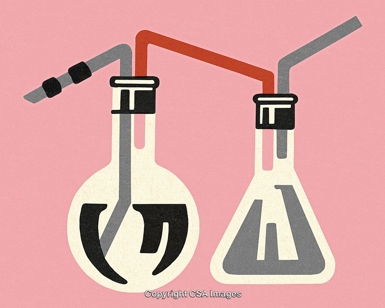 Abstract Illustration of Laboratory Glassware with Bold Colors and Geometric Shapes