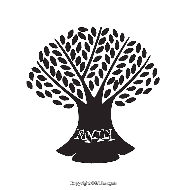 Black and White Family Tree Line Art with Text