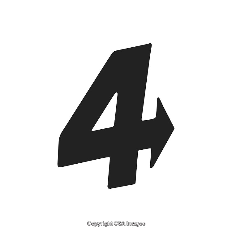 Bold Black Number Four with Arrow Symbol on White Background