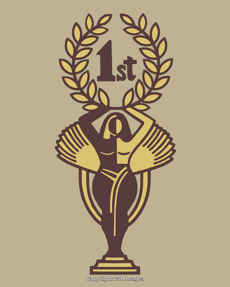 Elegant Trophy Illustration Featuring Laurel Wreath and First Place Text Design