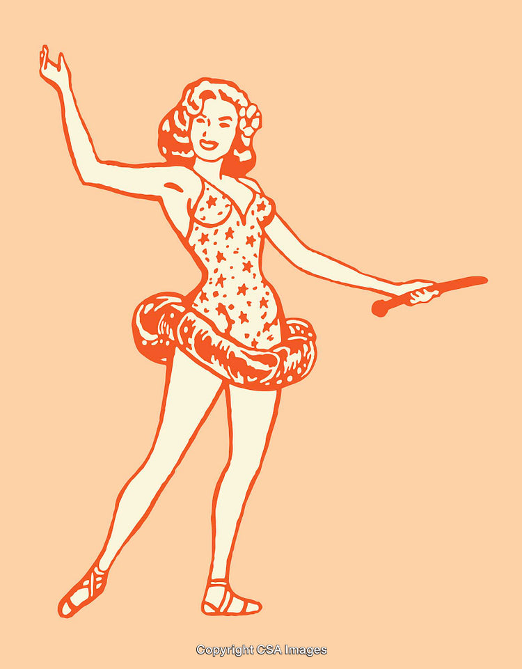 Retro Style Circus Performer Illustration in Minimalist Line Art Design