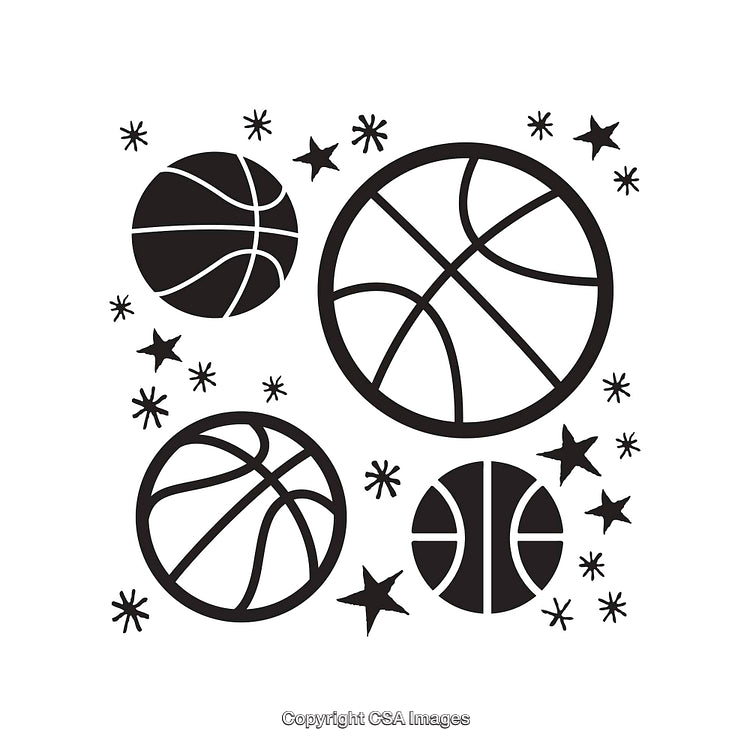 Black and White Basketball Illustrations With Artistic and Geometric Design