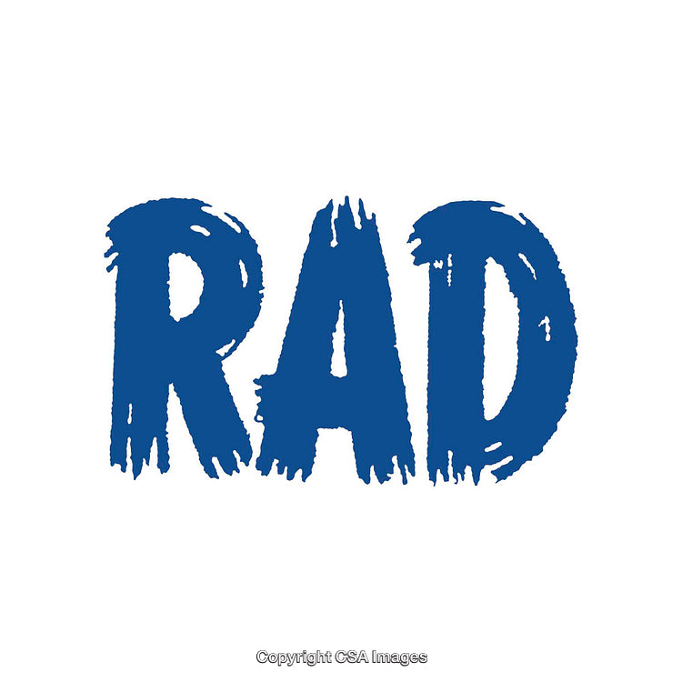 Bold Blue Text 'RAD' with a Creative Grunge Design on White