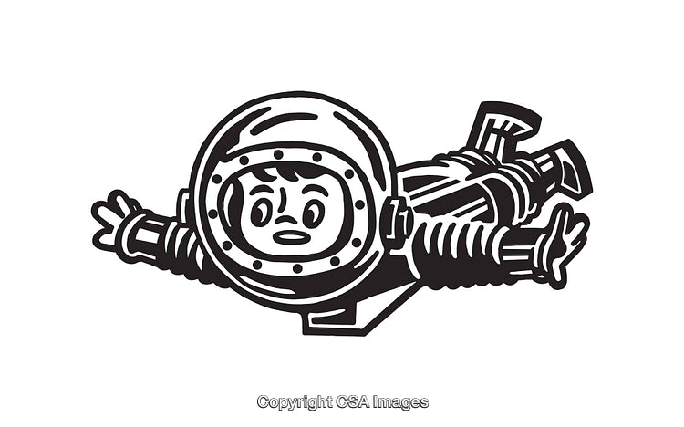 Black and White Line Art of an Astronaut in Space