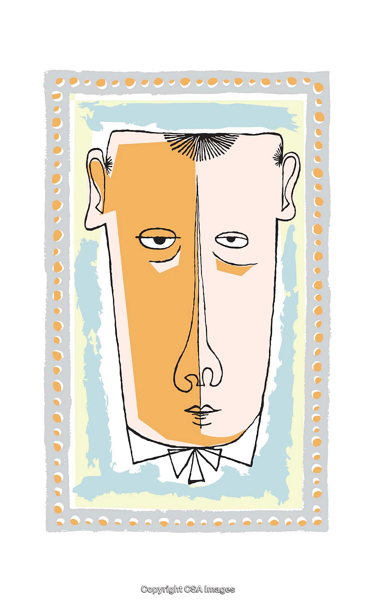 Abstract Dual Face Illustration With Geometric Patterns and Muted Pastels