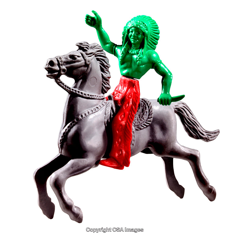 Plastic Indian Figure on Horse Toy Posed for Play