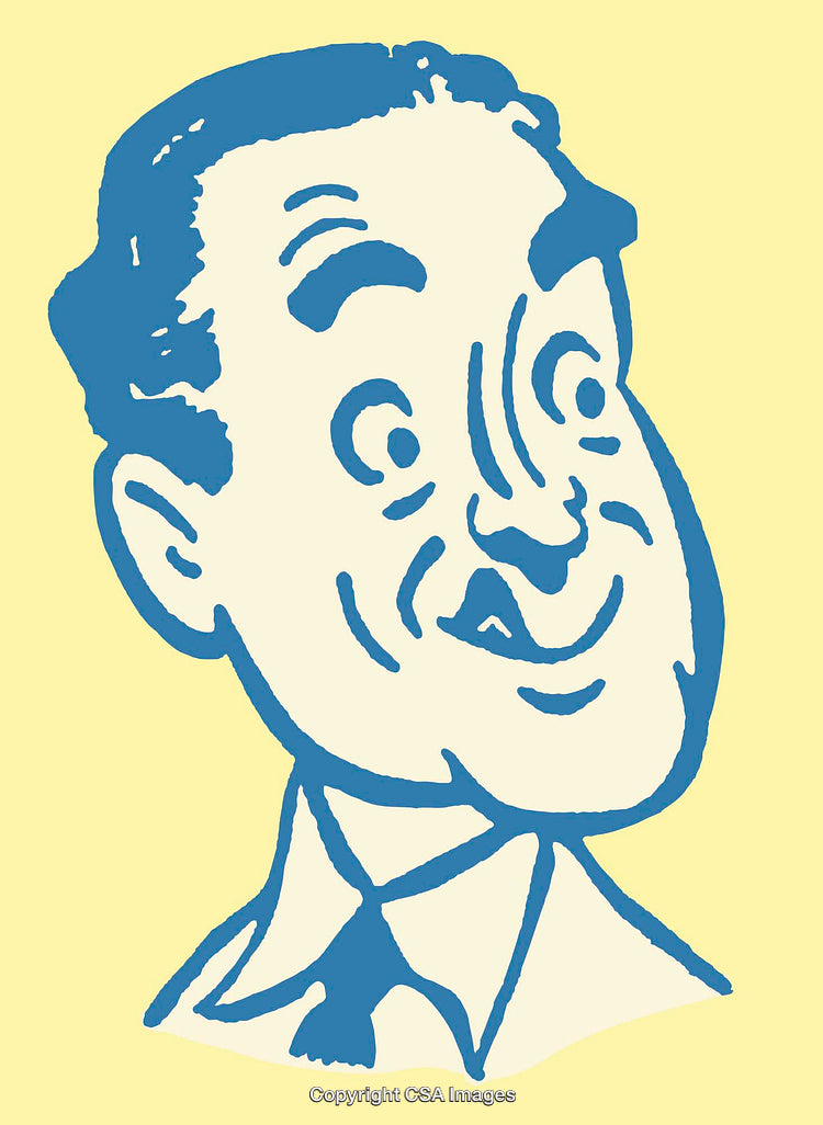 Vintage Style Line Art Illustration of a Smiling Businessman