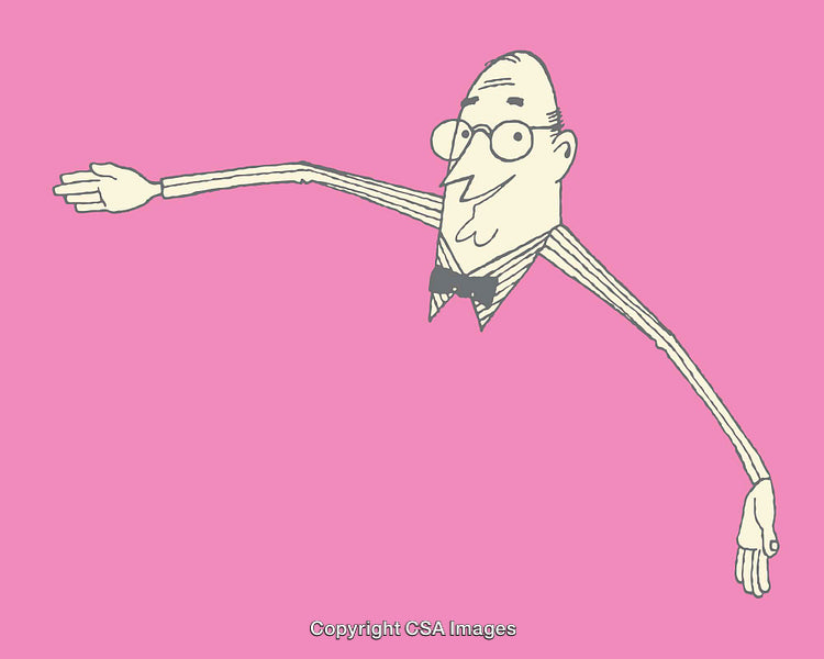 Whimsical Line Art of a Cartoon Man with Stretched Arms