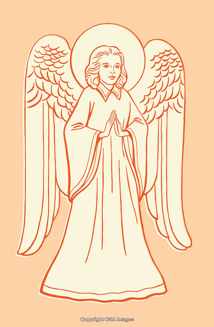 Line Art Illustration of Angel with Wings in a Prayer Pose