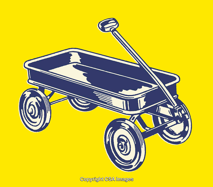 Blue Vintage Wagon Illustration on a Bright Yellow Background