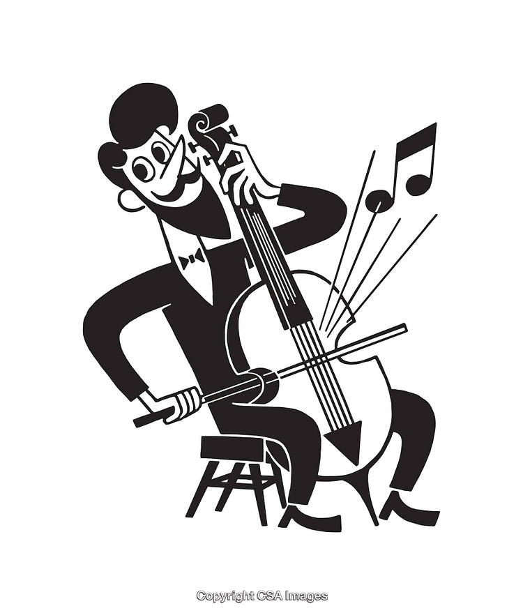 Black and White Illustration of a Musician Playing the Cello