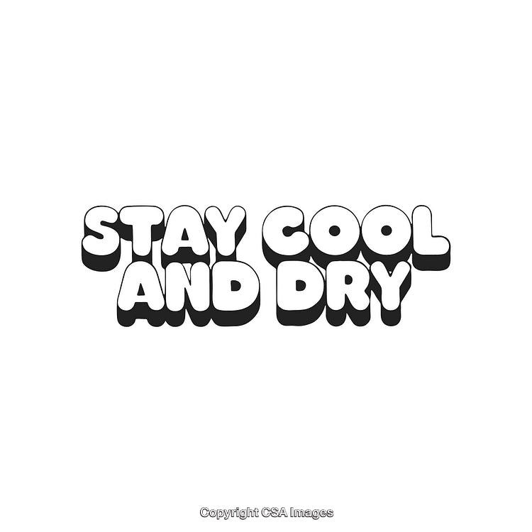 Retro Bubble Font Displaying 'Stay Cool and Dry' in Black and White