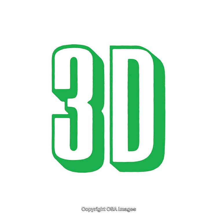 Bold Green Text Display Reading '3D' on a White Background