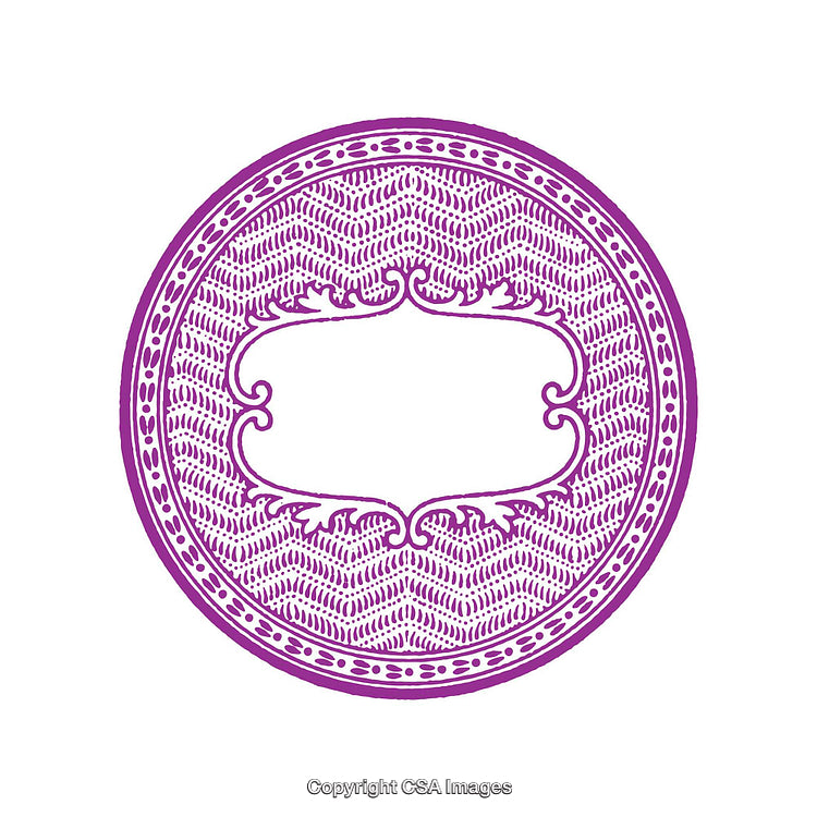 Elegant Ornamental Circular Design with Intricate Purple Patterns and Blank Center