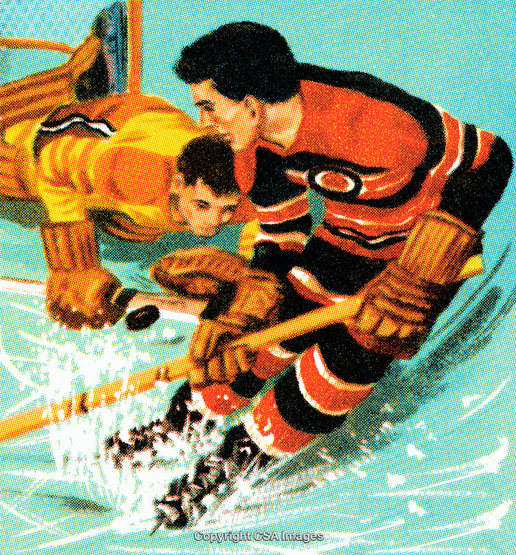 Dynamic Hockey Scene Depicting Players in Action on Ice