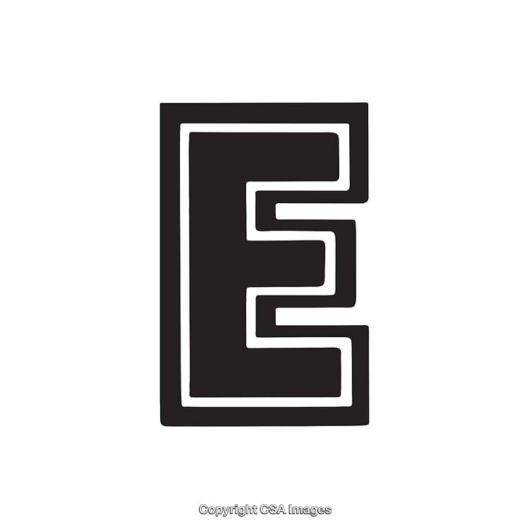 Bold Monochromatic Letter E in a Geometric Design on White Background
