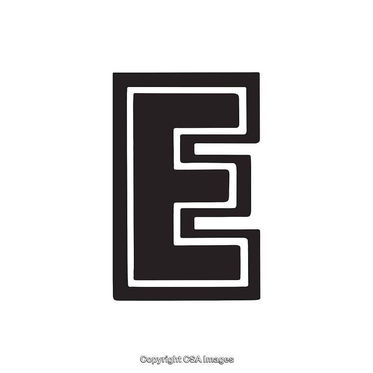Bold Monochromatic Letter E in a Geometric Design on White Background