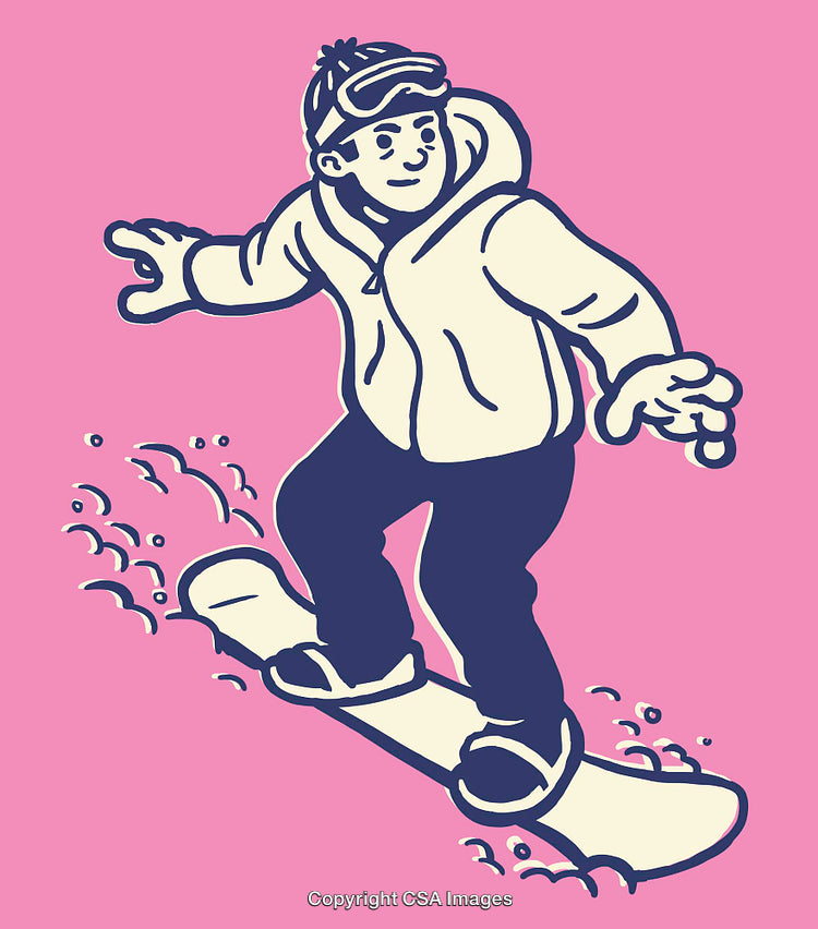Illustration of a Snowboarder in Winter Gear on a Pink Background