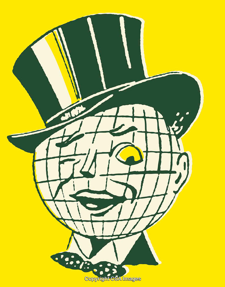 Whimsical Line Art of Cartoon Character Wearing a Top Hat with Yellow Background