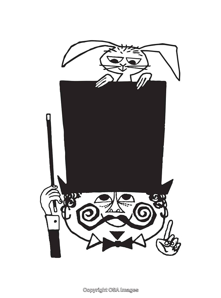 Line Art of a Magician with Rabbit and Top Hat Illustration
