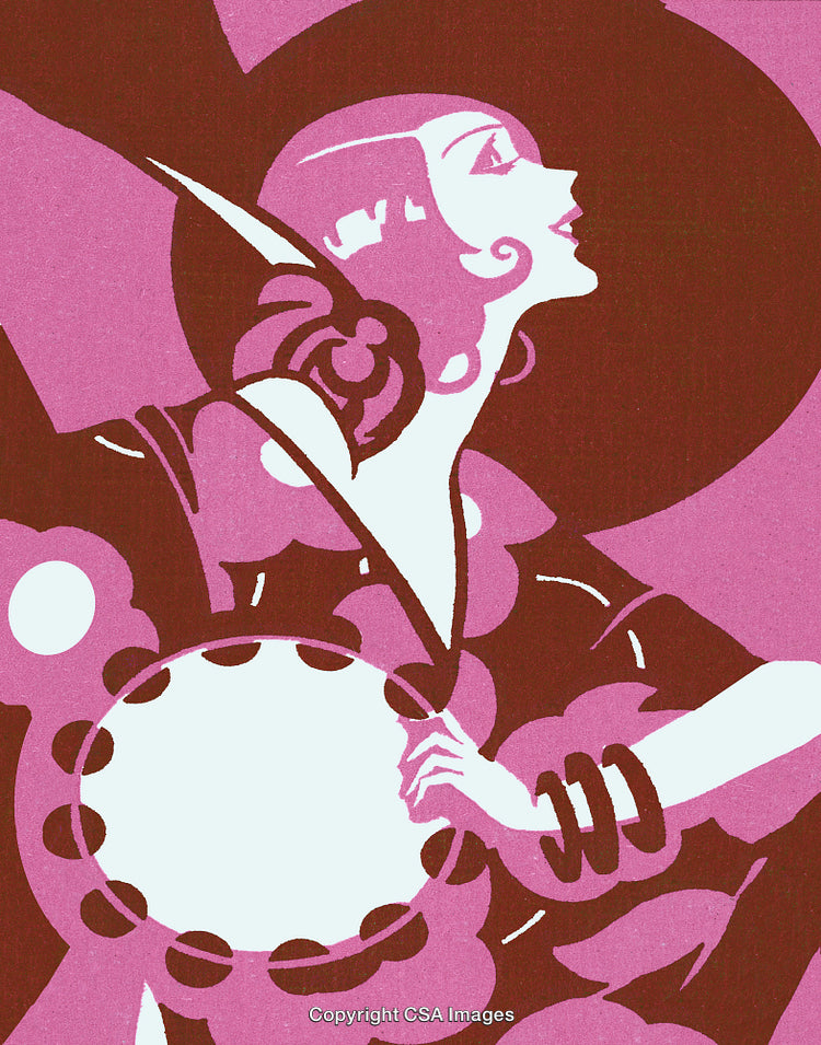 Stylish Art Deco Portrait of a Woman Holding a Musical Instrument
