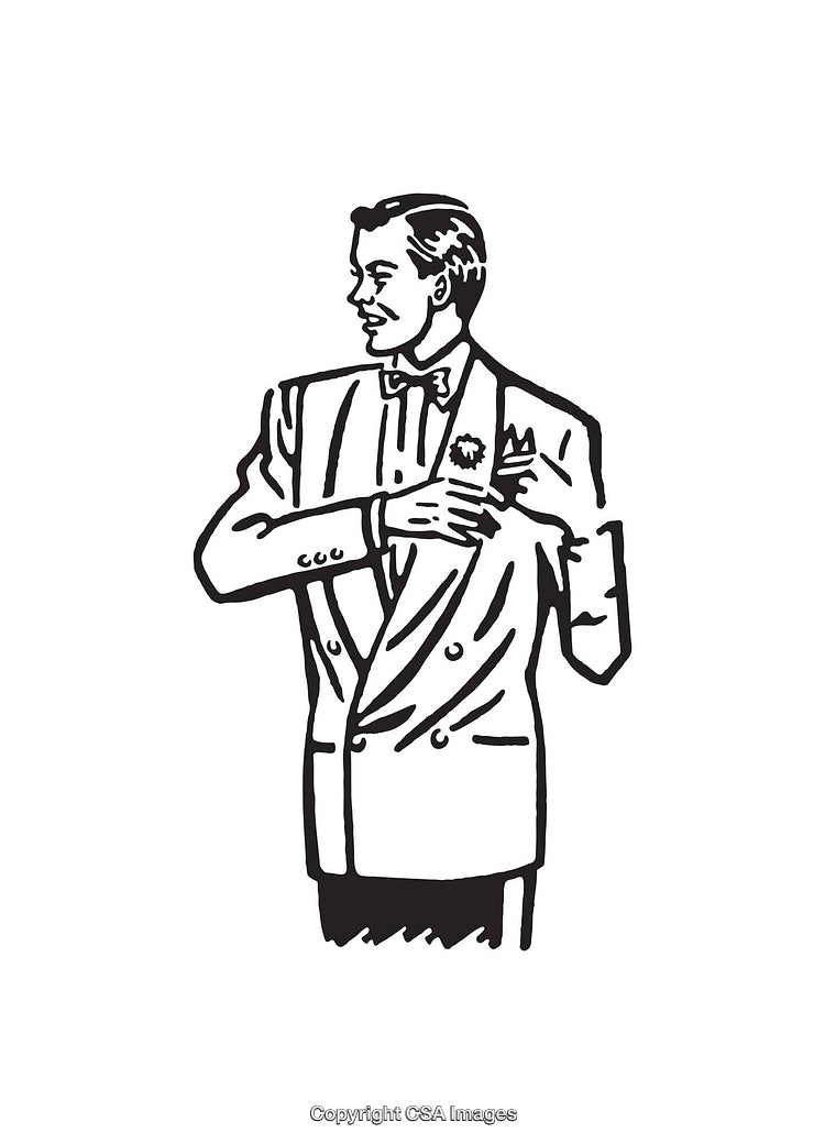 Elegant Retro Gentleman in Line Art Illustration Style with Vintage Suit