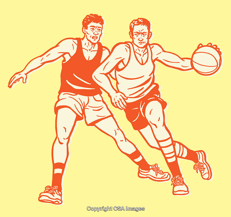 Dynamic Line Art Illustration of Two Basketball Players in Action