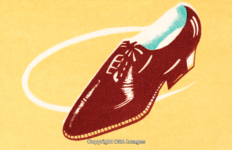 Vintage Illustration of a Men's Dress Shoe Against Yellow Background