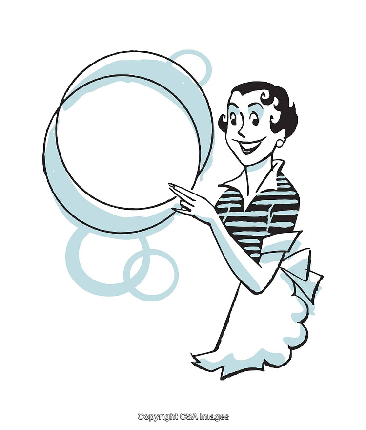 Retro Illustration of Cheerful Woman with Circular Frame Element