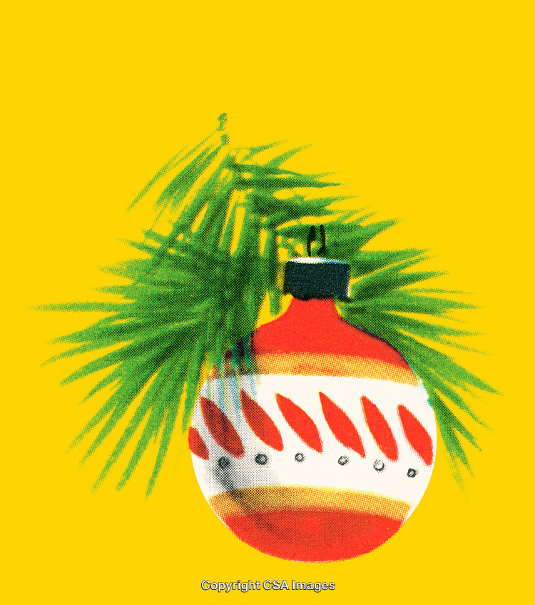 Vibrant Christmas Ornament Hanging on Pine Branch Illustration