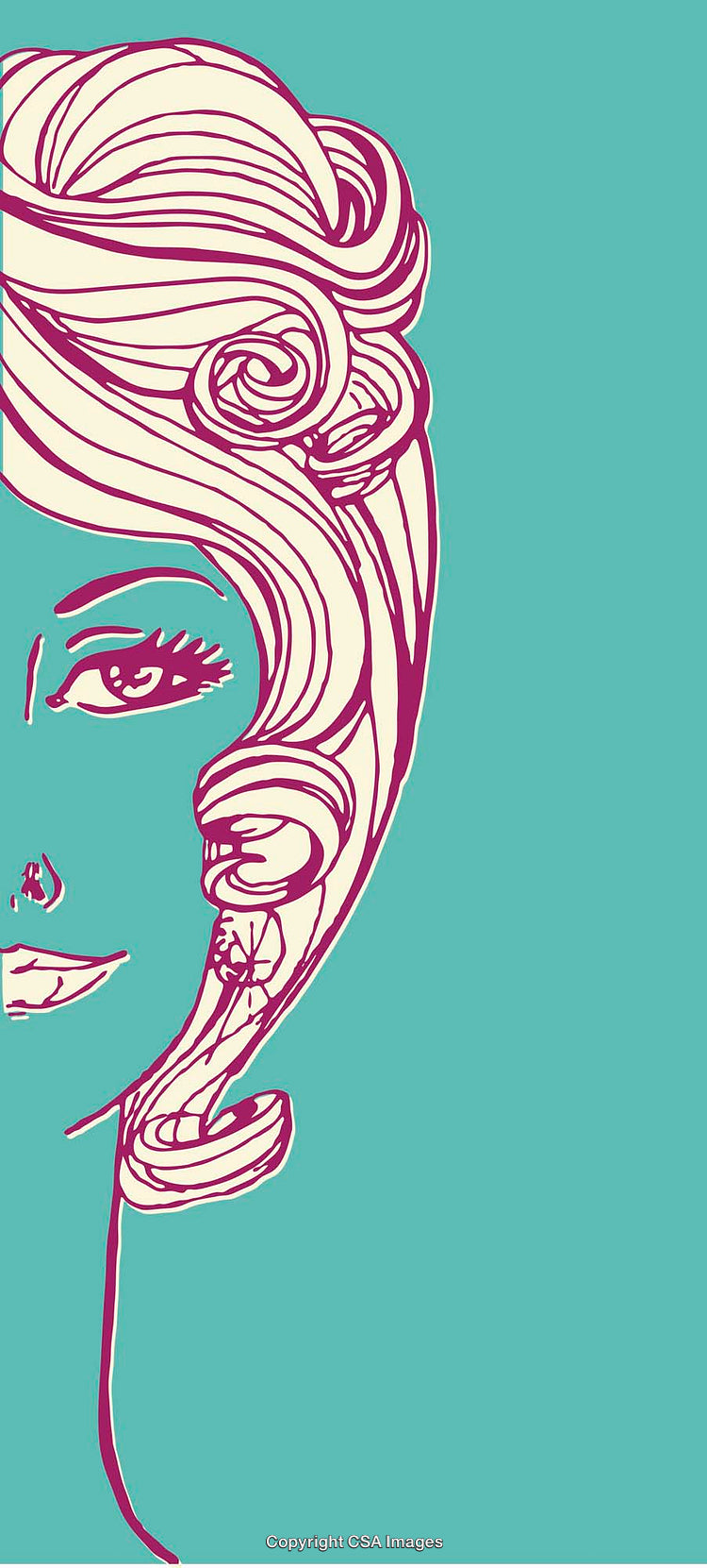Stylized Line Art Illustration of a Woman with Unique Hair Design