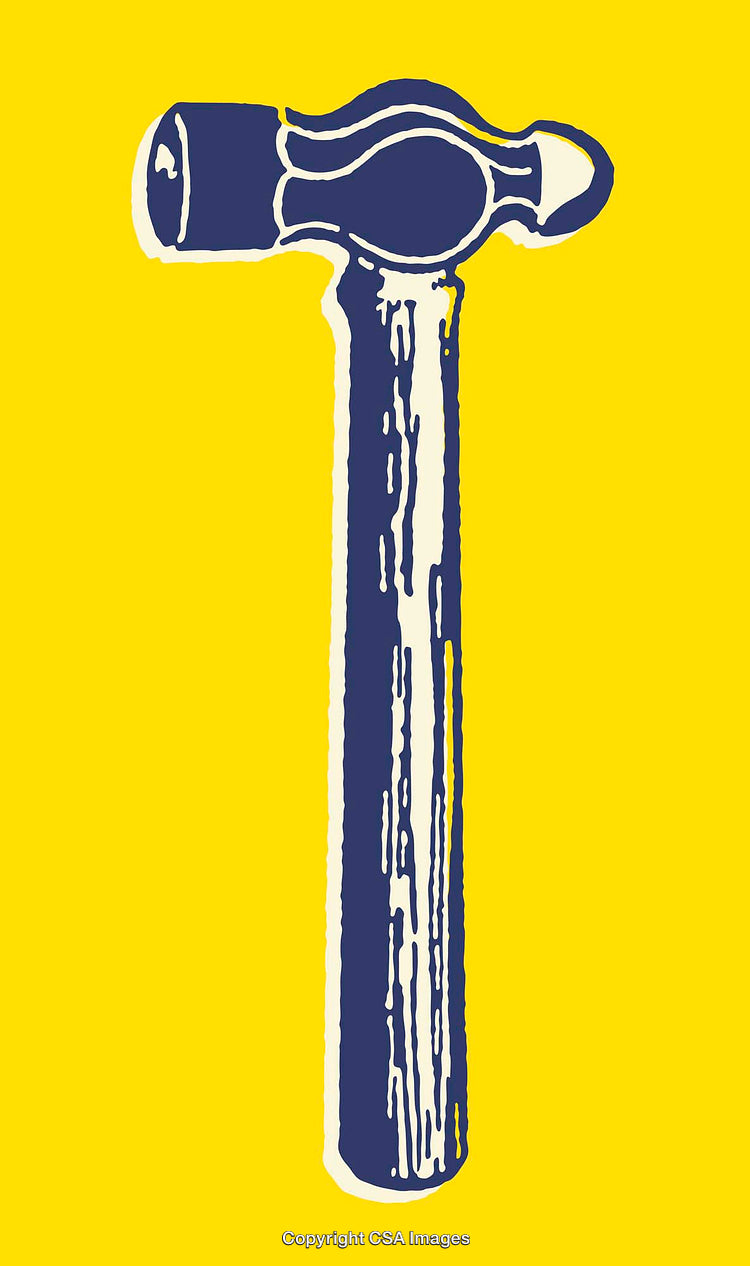 Vintage Hammer Illustration on Bright Yellow Background for Artwork and Design