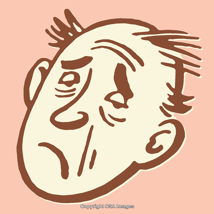 Cartoon Illustration of an Elderly Man's Concerned Expression in Pastel Colors