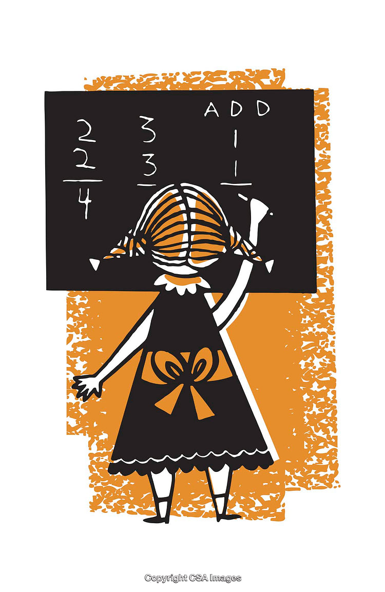 Young Student Illustrates Math Skills on Chalkboard as a Classroom Illustration