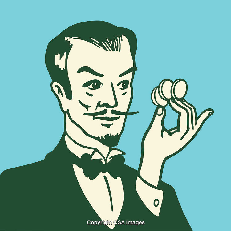 Vintage Style Line Art of a Man Examining Coins